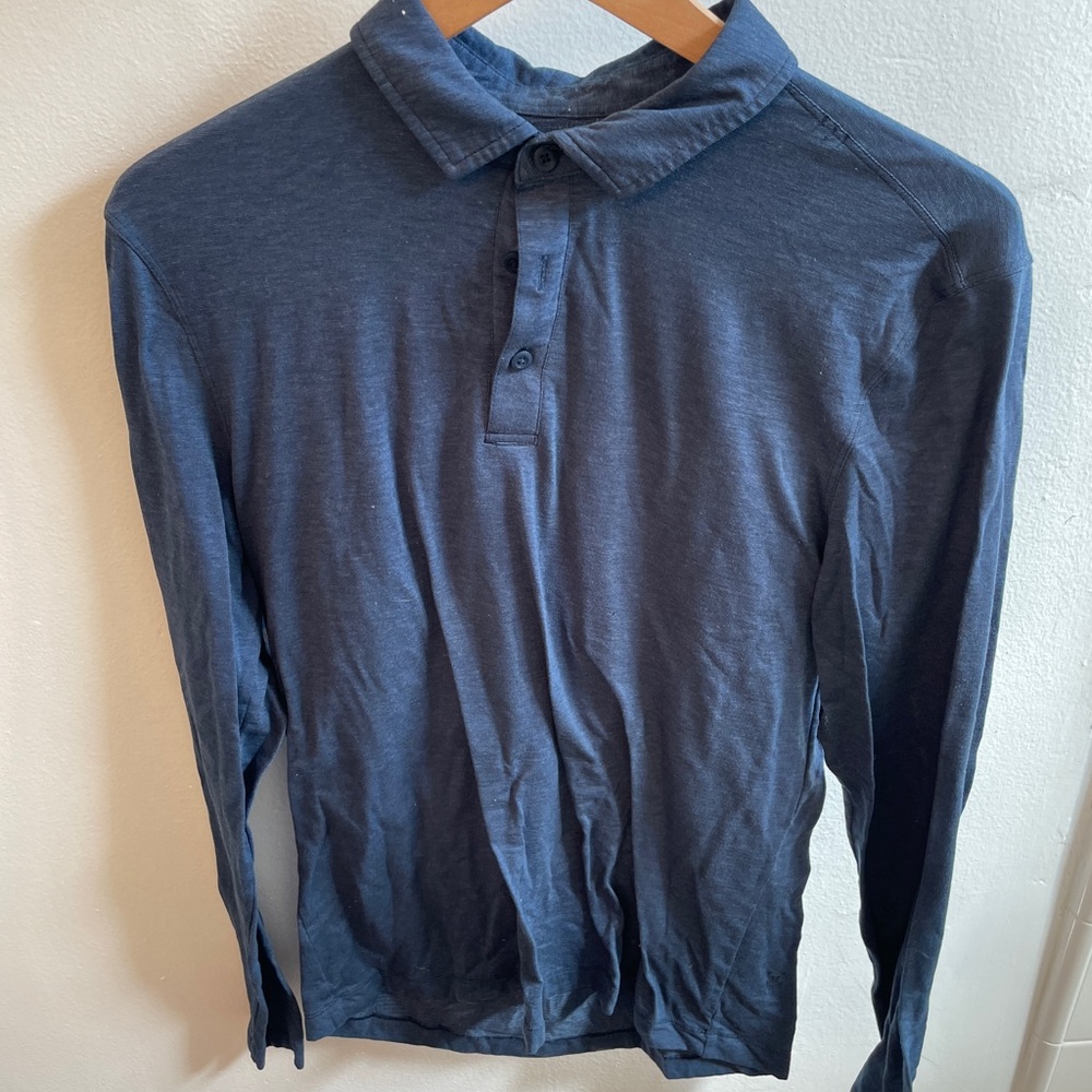 Lululemon Athletica men’s evolution Blue Polo Shirt long sleeve size medium